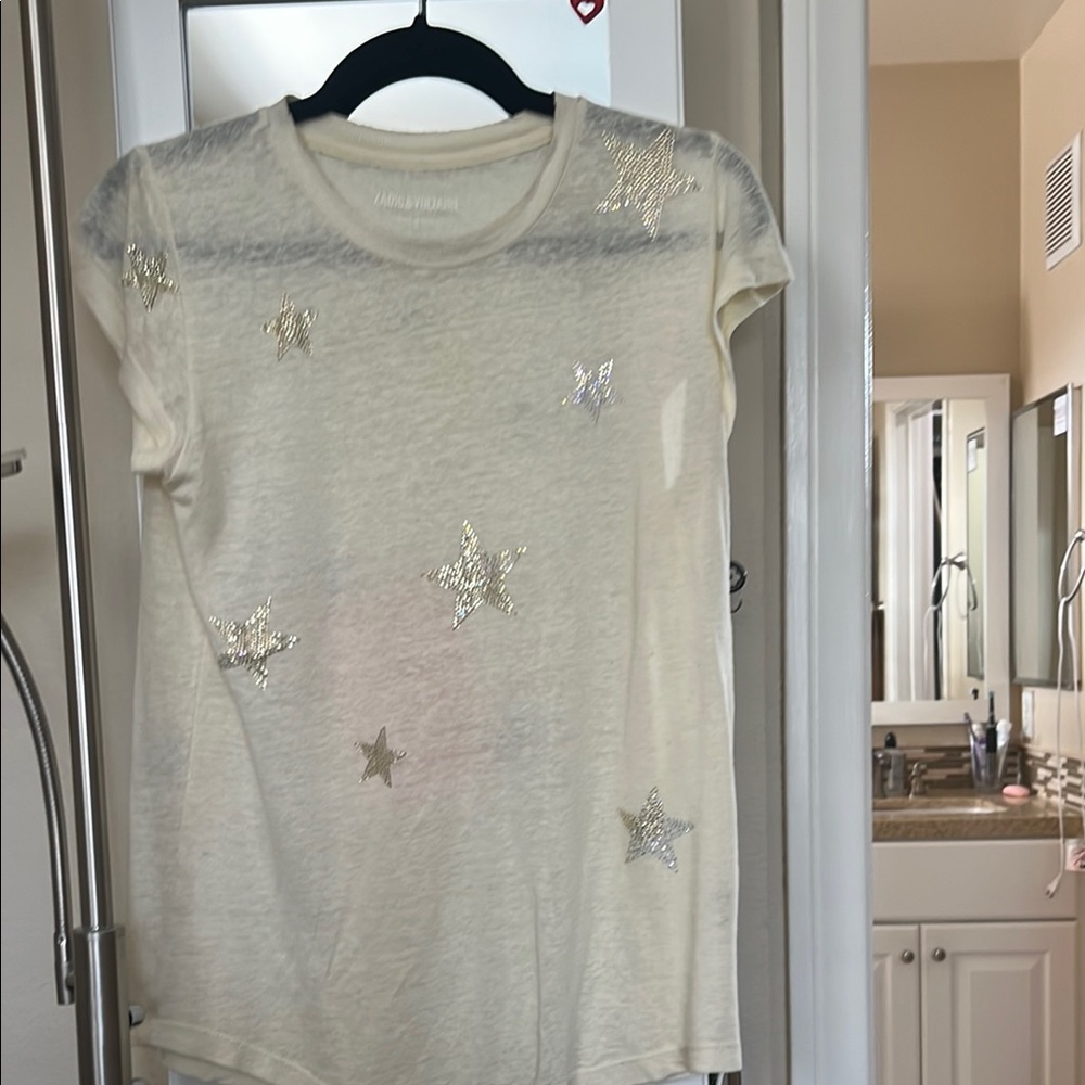 Zadig & Voltaire White Short Sleeve Tee with Star Embellishments